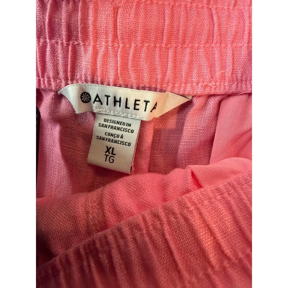 Athleta Womens XL Retreat Linen Shorts Pink Elastic Waist Drawstring Casual